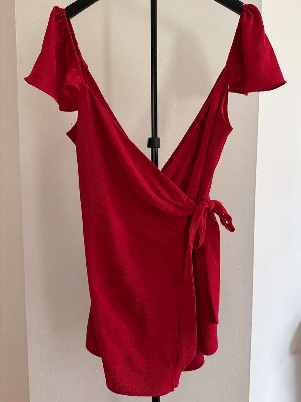 Red Wrap-Style Women's Shorts Romper